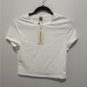 SHEIN White Fitted Crop T-Shirt Short Sleeve Size Large